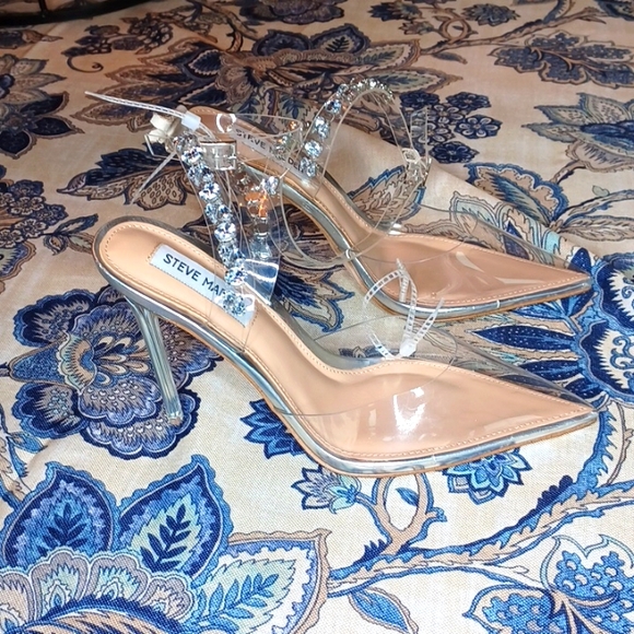 Steve Madden Vary Pointed Toe Heels Pumps Clear PVC Rhinestone  SZ 11 New - Picture 7 of 13